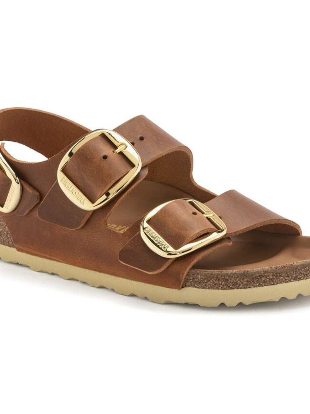 Birkenstock Milano Big Buckle Sandals in Cognac with Gold Buckles
